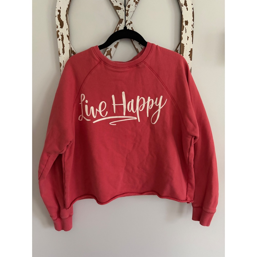 Natural Life Live Happy Coral Crewneck Sweatshirt Size Small